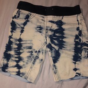 Navy blue and white stretchy tie dye jean shorts